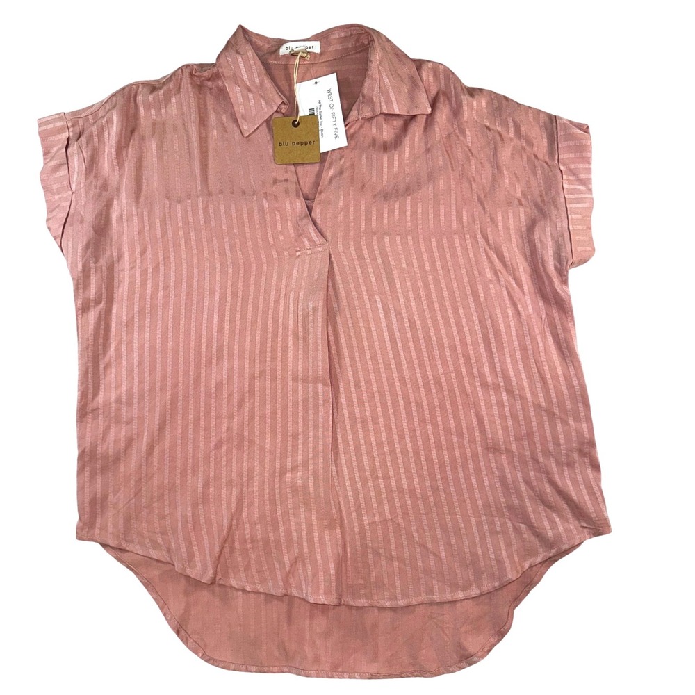Blu Pepper All‎ The Same Top Blush Pink Striped V-Neck Blouse CR2256 Small NEW